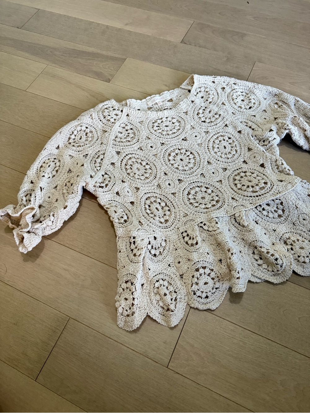 Solitaire Cream Crochet Peplum Tunic Top